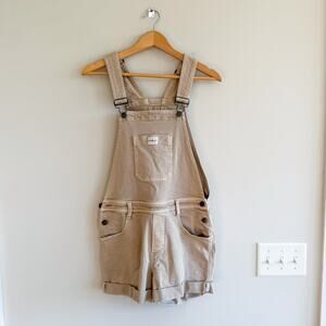 Calvin Klein Women Cut Off Cuffed Bib Overall Shortalls Beige XS